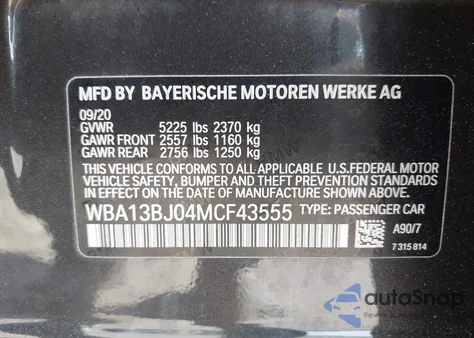 2021 BMW 530I xDrive from USA, damaged, VIN WBA13BJ04MCF43555